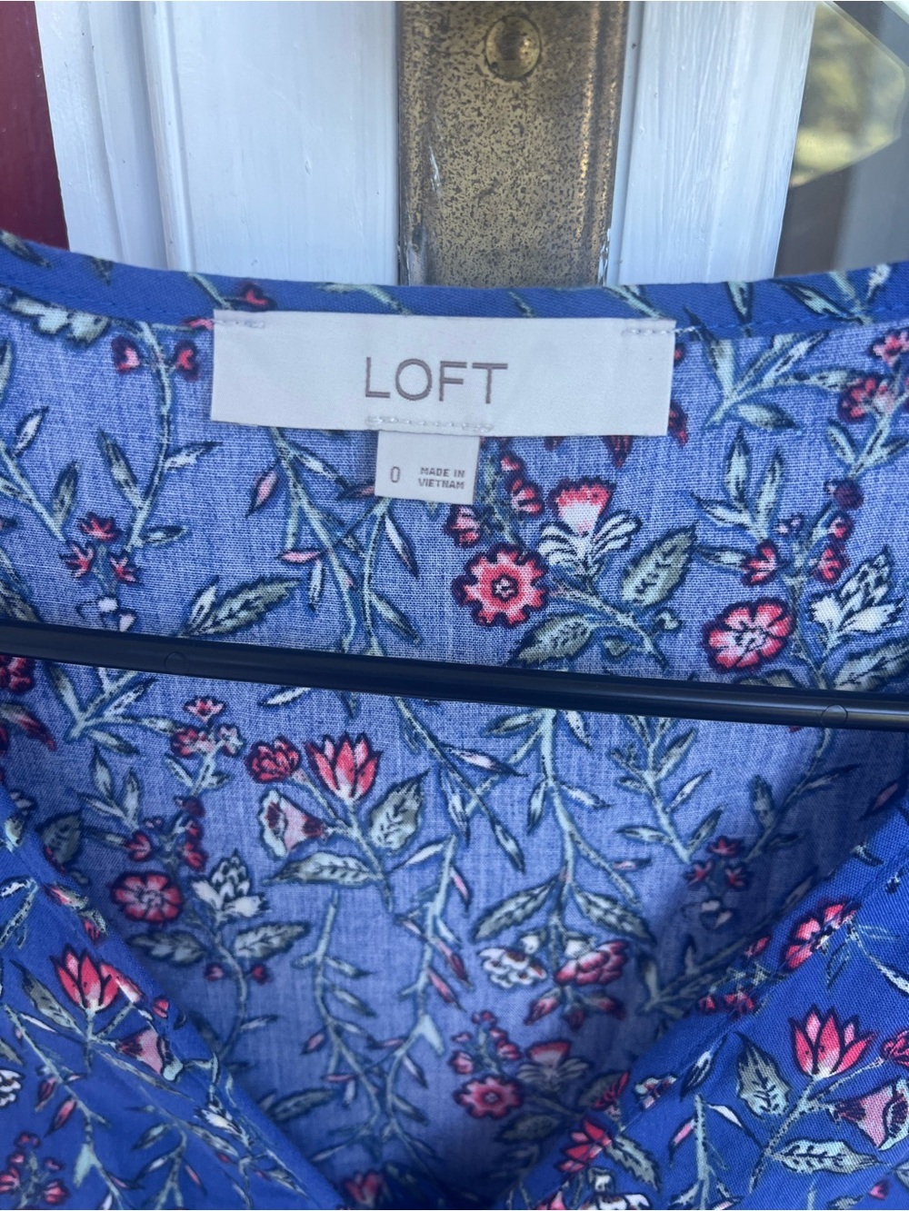 LOFT Blue Floral Button-Front V-Neck Midi Dress - Picture 6 of 9